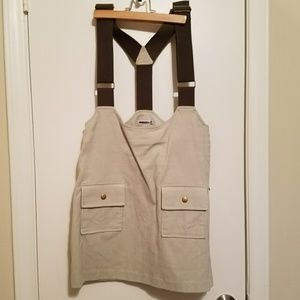 Beige and olive green corduroy suspender skirt